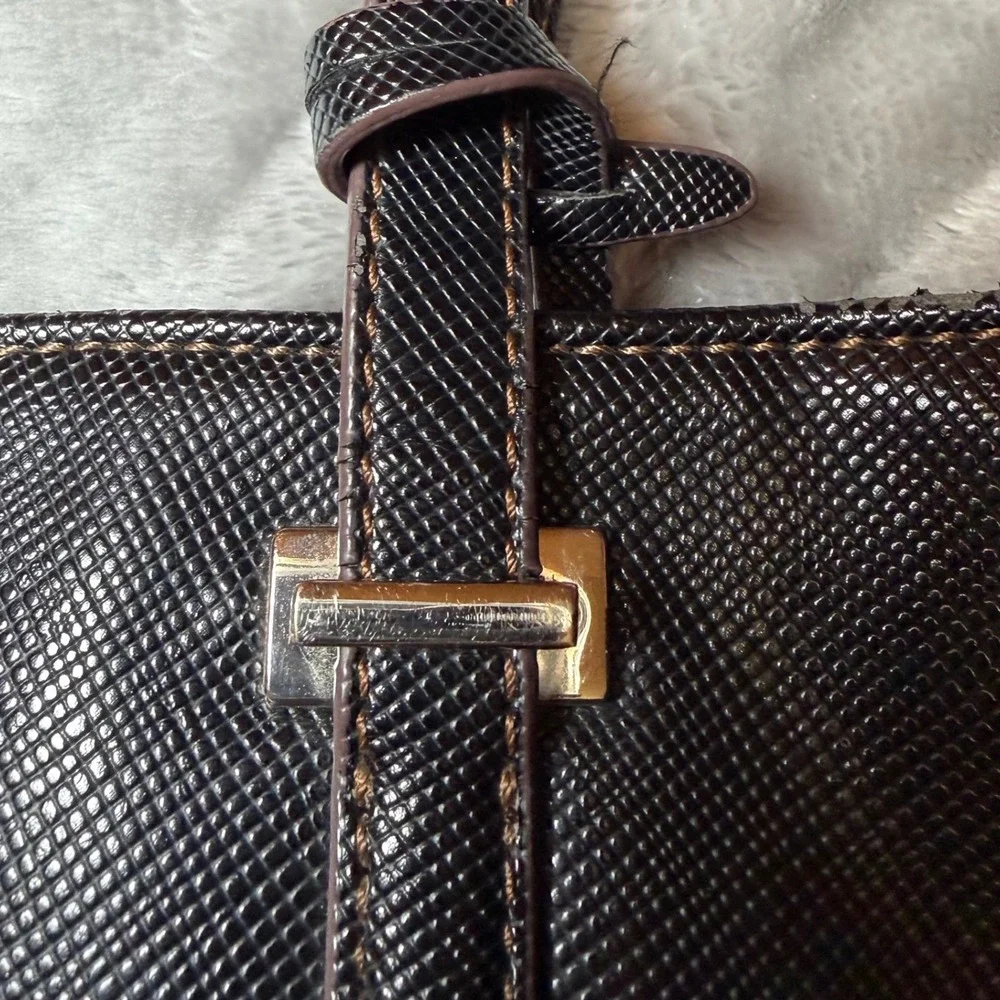Chaps Black Faux Leather Tote Shoulder Bag Large Textured Purse Work Shopper